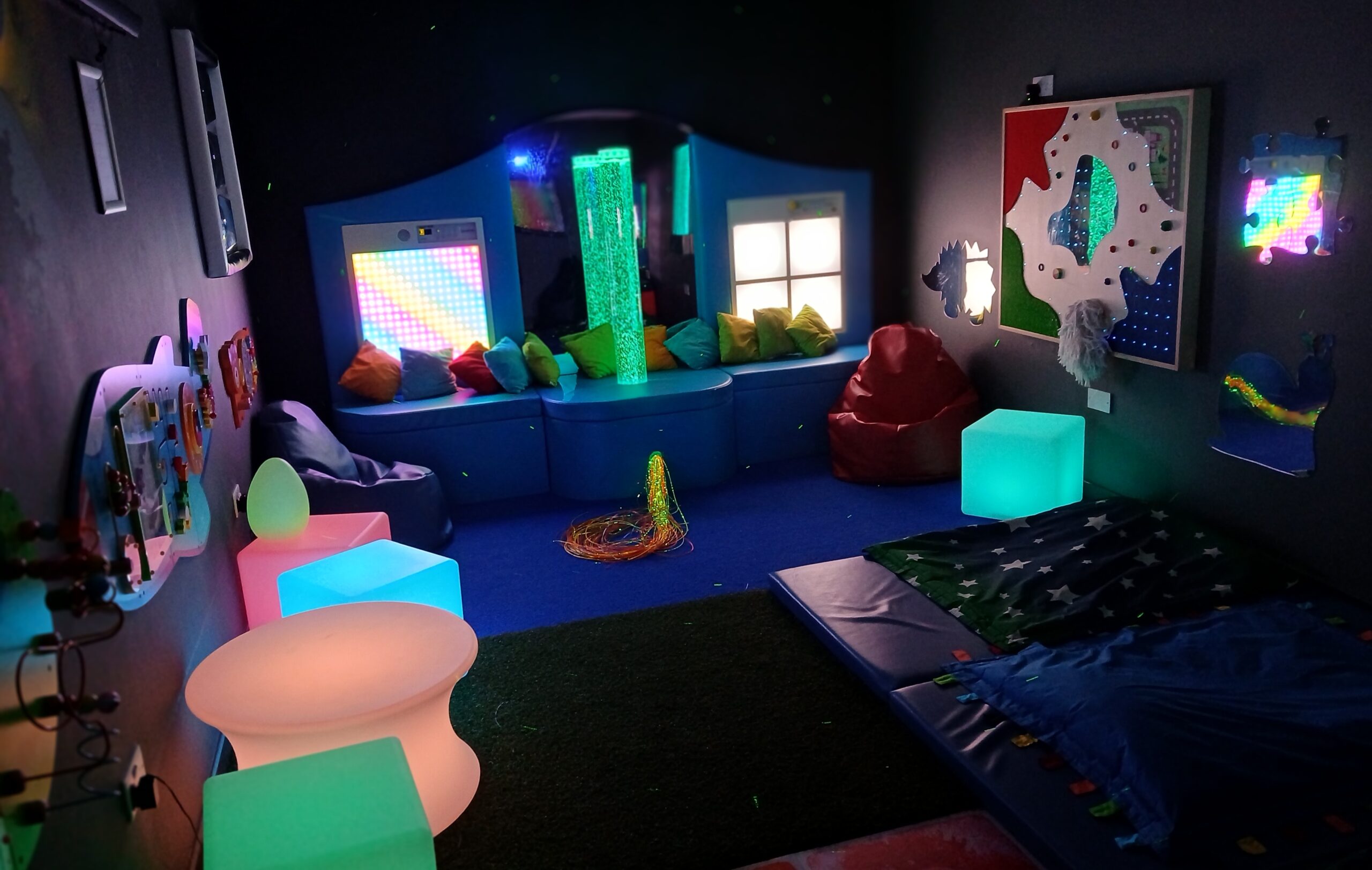 The calming sensory room at Bounce n Beyond