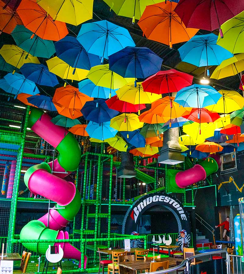 Colourful multi-level soft play area